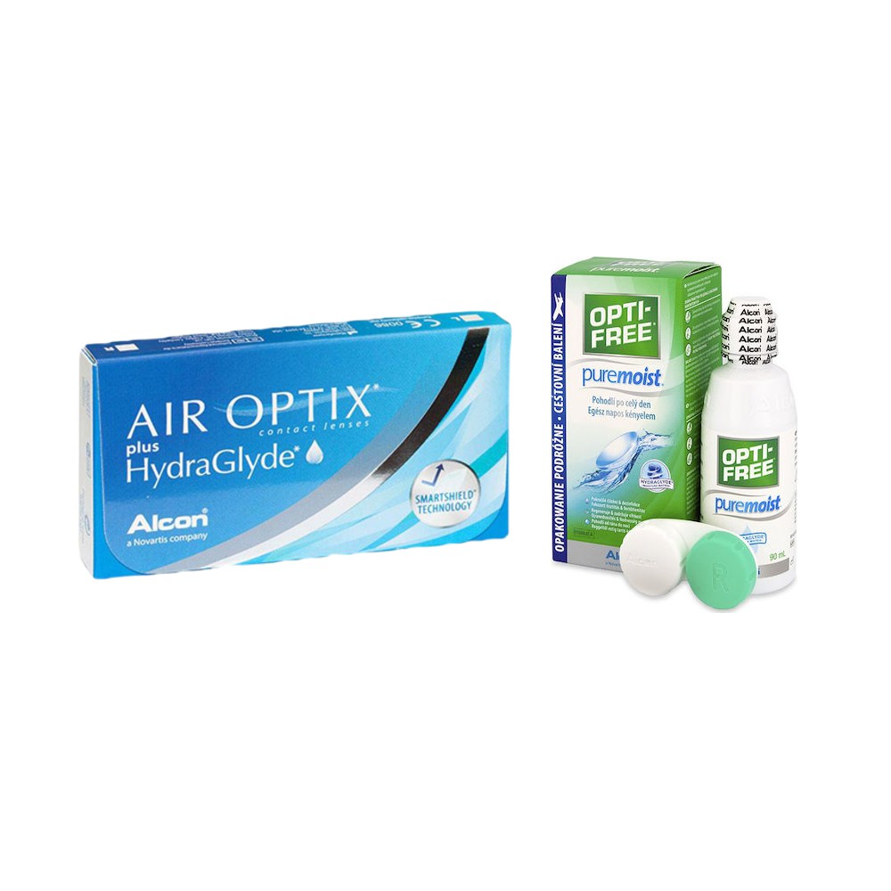 Alcon (Ciba Vision) Air Optix Plus Hydraglyde Μηνιαίοι Φακοί Επαφής (6 φακοί) + Δωρο Υγρό Puremoist 90ml