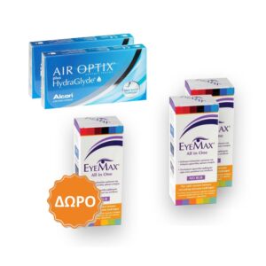 Alcon Air Optix Plus Hydraglyde Μηνιαίοι Φακοί - Επαφής (12 τεμ.) + 2 Υγρά Eyemax All In One 360ml