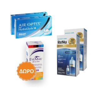Alcon Air Optix Plus Hydraglyde Μηνιαίοι Φακοί - Επαφής (12 φακοί) + 2 Υγρά ReNu Advanced (360 ml + 60 ml x 2) + ΔΩΡΟ 1 Υγρό Eyemax All In One 360ml