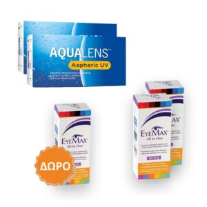 Aqualens Aspheric UV Μηνιαίοι Φακοί Επαφής (12 τεμ.) + 2 Υγρά Eyemax All In One (360 ml + 360 ml) + ΔΩΡΟ 1 Υγρό Eyemax All In One 360ml