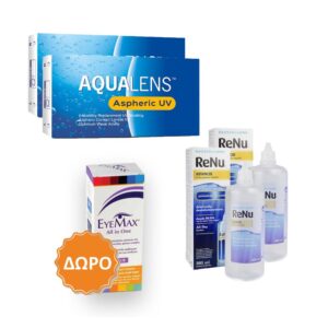 Aqualens Aspheric UV Μηνιαίοι Φακοί Επαφής (12 τεμ.) + 2 Υγρά ReNu Advanced 360ml + ΔΩΡΟ 1 Υγρό Eyemax All In One 360ml