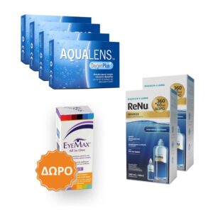 Aqualens Oxygen Plus Μηνιαίοι Φακοί Επαφής (12 τεμ.) + 2 Υγρά ReNu Advanced (360 ml + 60 ml x 2) + ΔΩΡΟ 1 Υγρό Eyemax All In One 360ml