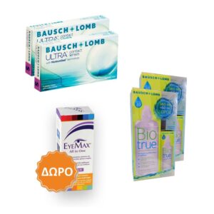 Bausch & Lomb Ultra Μηνιαίοι Φακοί Επαφής (12 τεμ.) + 2 Υγρά Biotrue (360 ml + 60 ml x 2) + ΔΩΡΟ 1 Υγρό Eyemax All In One 360ml
